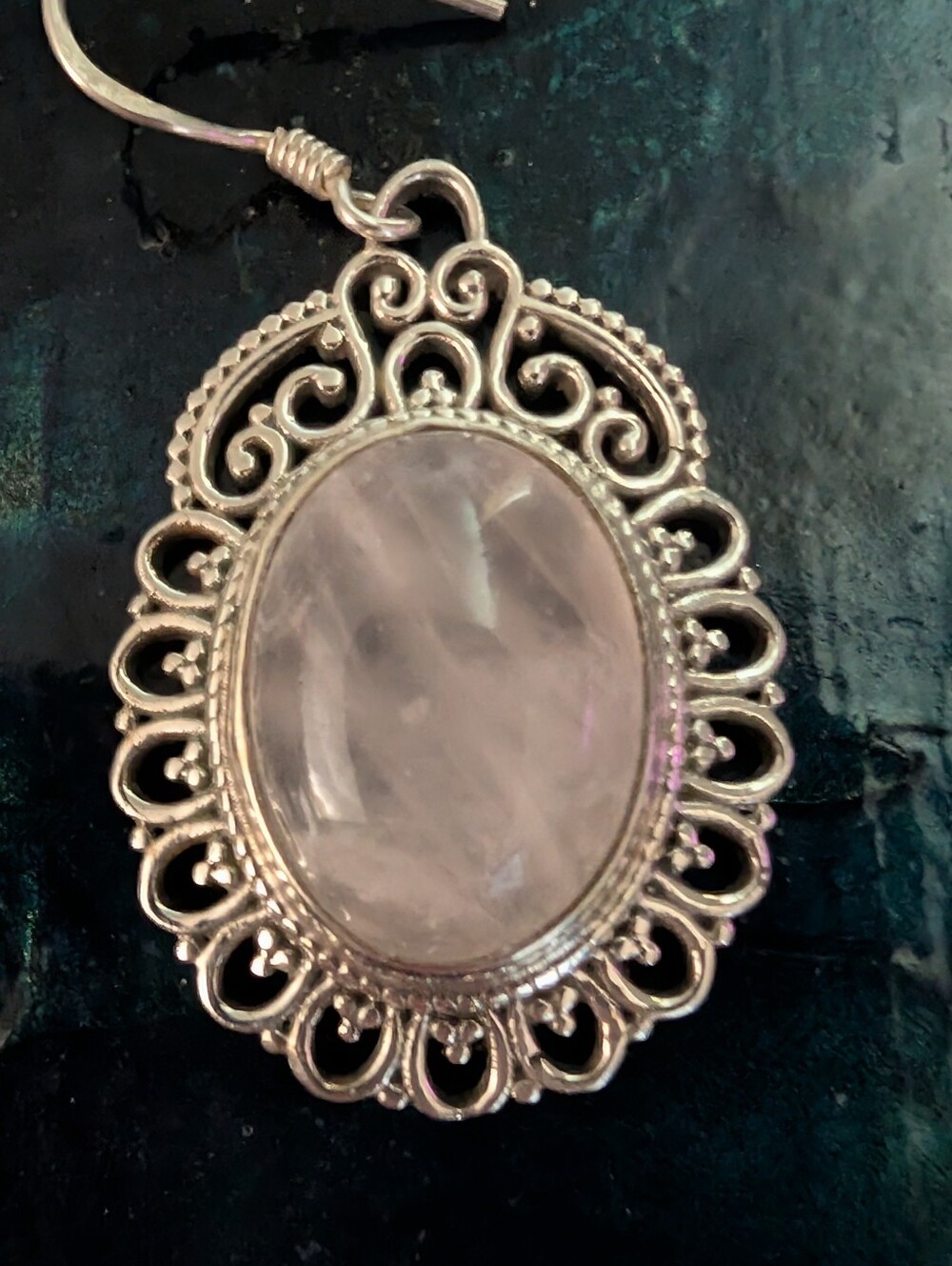 Antique Style Earrings 925 Sterling Silver Pink Rose Quartz Filigree Earrings - Picture 4 of 12